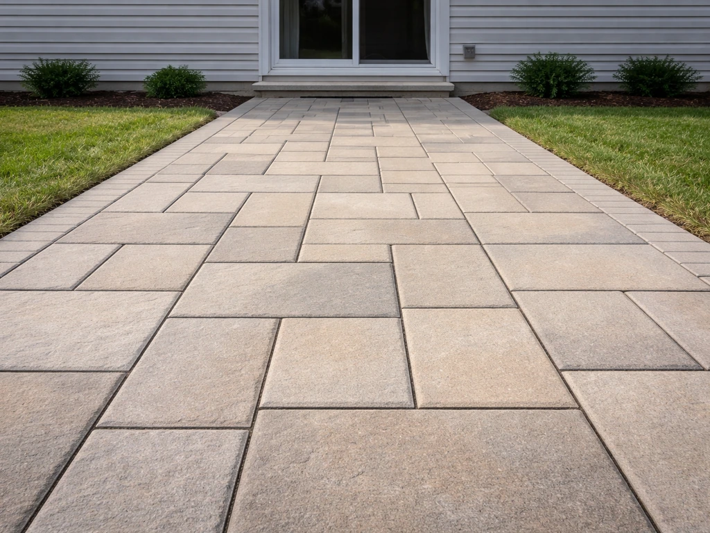 Finished home patio with neat paving lines leading to a clear starting edge