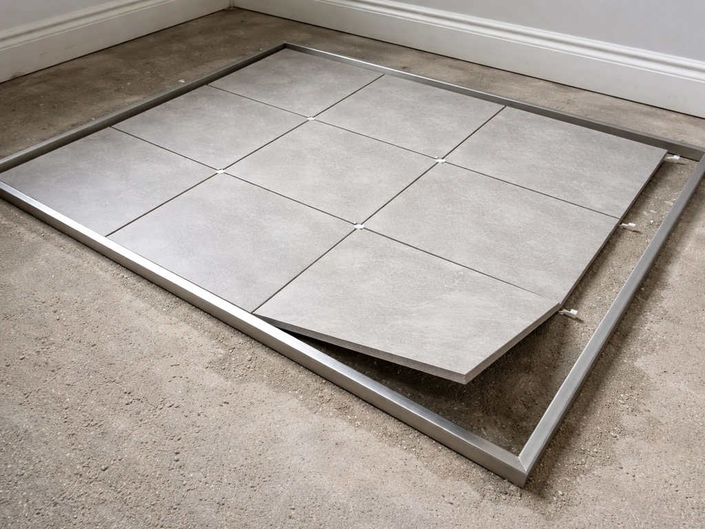 Perimeter edging installed with tiles dry-laid without mortar to confirm a clean tile layout